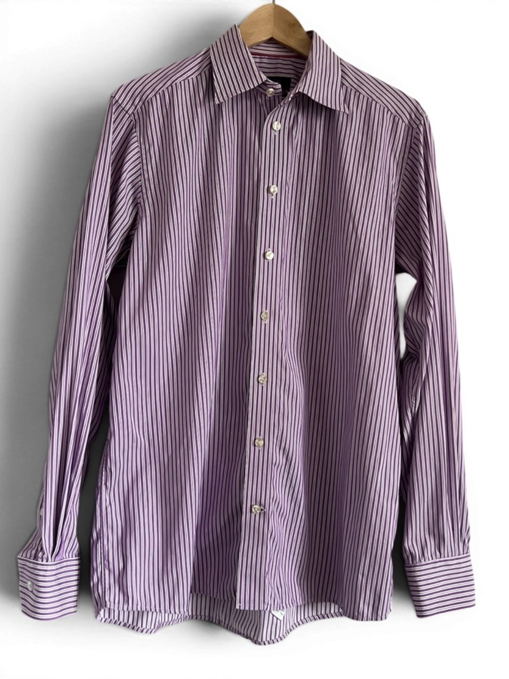 Eton Contemporary Fit Dress Shirt 16.5 / 42 Purple White Striped 100% Cotton